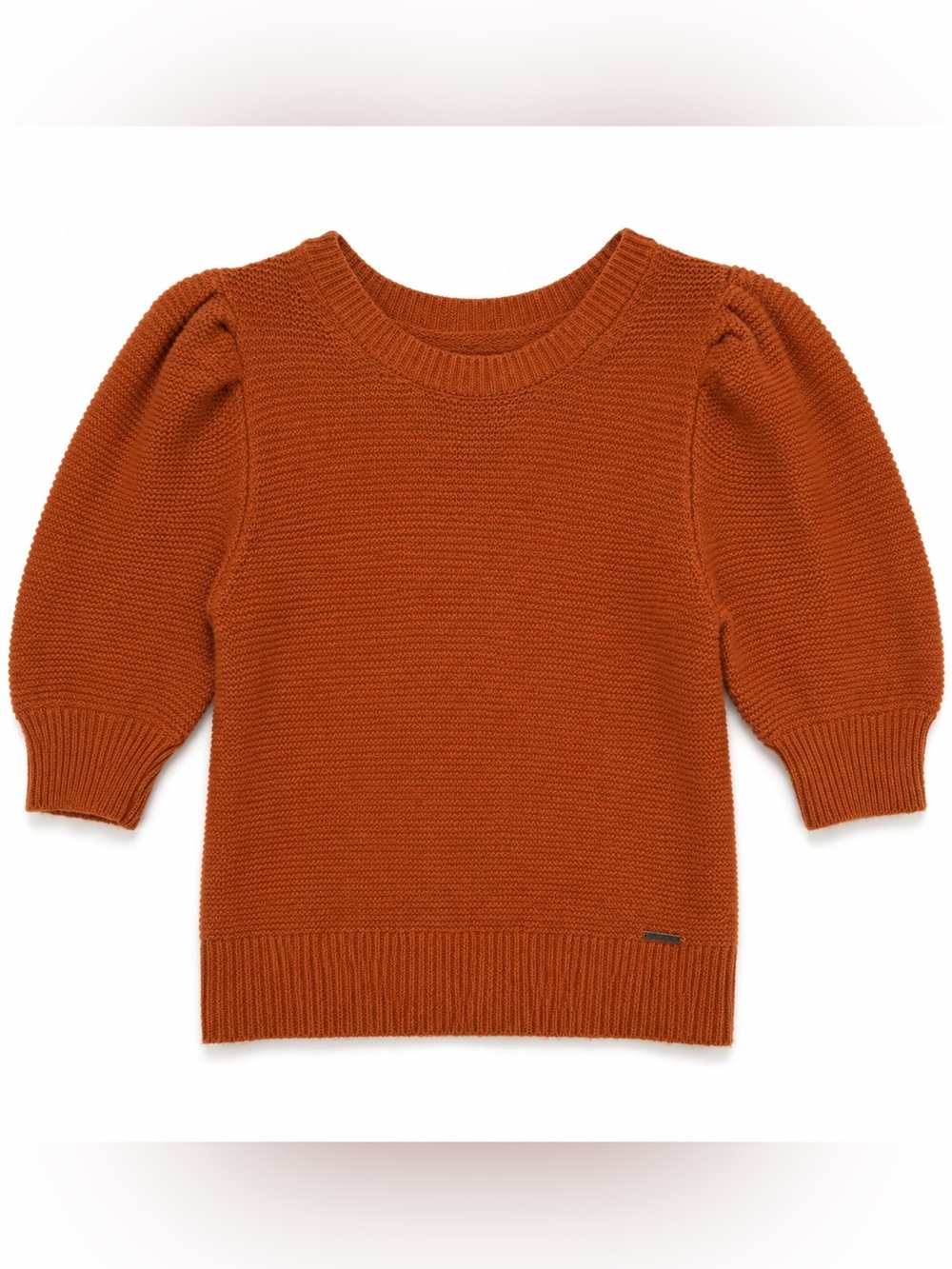 Abercrombie & Fitch 100% Cotton Puff Sleeve Seed Stitch Sweater S Rust Orange